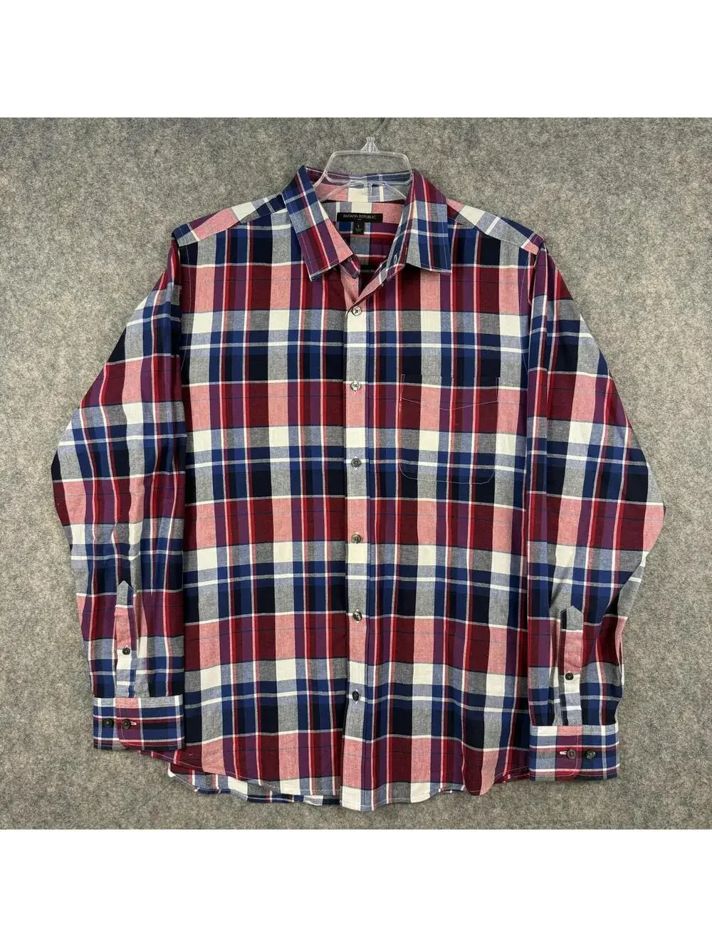 Banana Republic Long Sleeve Button Front Shirt Red Blue Black White Plaid Large